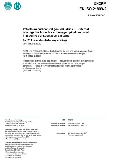 ONORM EN ISO 21809-2:2008 - Petroleum and natural gas industries